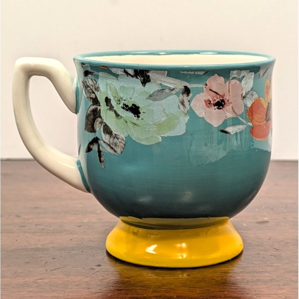 Pioneer Woman Flea Market Turquoise & Yellow Floral Footed Mug 15oz Coffee Cup - Picture 3 of 6